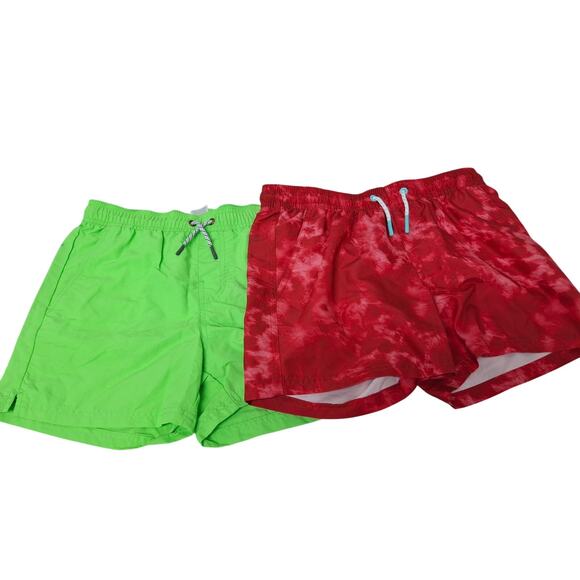 Lot of 2 New Art Class Boys XL Red Green Drawstring Waist UPF 50+ Swim Trunks - Picture 1 of 4